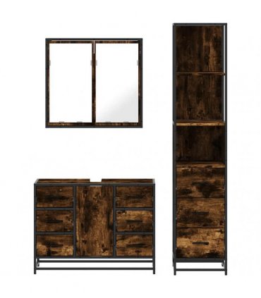 vidaXL 3 Piece Bathroom Furniture Set Smoked Oak Engineered Wood — V0672139775