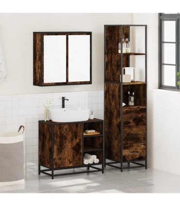 vidaXL 3 Piece Bathroom Furniture Set Smoked Oak Engineered Wood — V0672139776