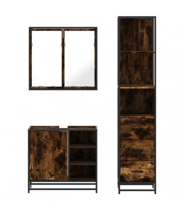 vidaXL 3 Piece Bathroom Furniture Set Smoked Oak Engineered Wood — V0672139776