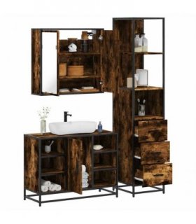 vidaXL 3 Piece Bathroom Furniture Set Smoked Oak Engineered Wood — V0672139777