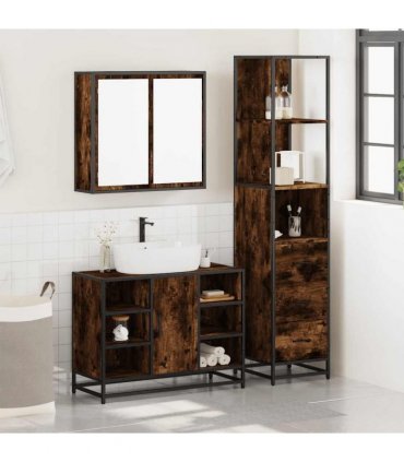 vidaXL 3 Piece Bathroom Furniture Set Smoked Oak Engineered Wood — V0672139777