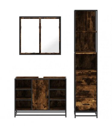 vidaXL 3 Piece Bathroom Furniture Set Smoked Oak Engineered Wood — V0672139777