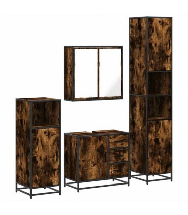 vidaXL 4 Piece Bathroom Furniture Set Smoked Oak Engineered Wood — V0672139778
