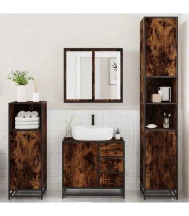 vidaXL 4 Piece Bathroom Furniture Set Smoked Oak Engineered Wood — V0672139778
