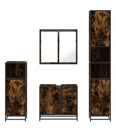 vidaXL 4 Piece Bathroom Furniture Set Smoked Oak Engineered Wood — V0672139778