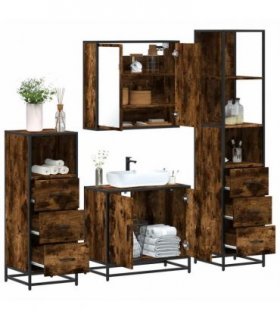 vidaXL 4 Piece Bathroom Furniture Set Smoked Oak Engineered Wood — V0672139779