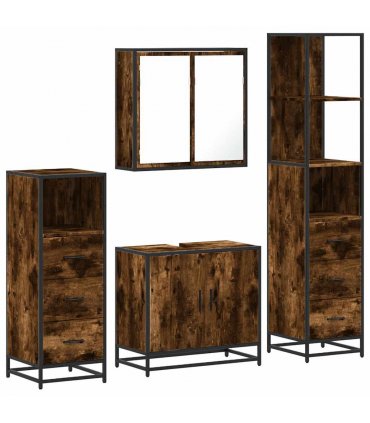 vidaXL 4 Piece Bathroom Furniture Set Smoked Oak Engineered Wood — V0672139779