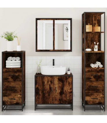 vidaXL 4 Piece Bathroom Furniture Set Smoked Oak Engineered Wood — V0672139779