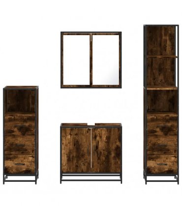 vidaXL 4 Piece Bathroom Furniture Set Smoked Oak Engineered Wood — V0672139779