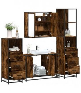 vidaXL 4 Piece Bathroom Furniture Set Smoked Oak Engineered Wood — V0672139780