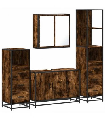 vidaXL 4 Piece Bathroom Furniture Set Smoked Oak Engineered Wood — V0672139780
