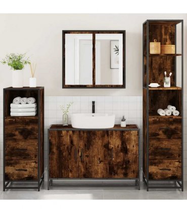 vidaXL 4 Piece Bathroom Furniture Set Smoked Oak Engineered Wood — V0672139780