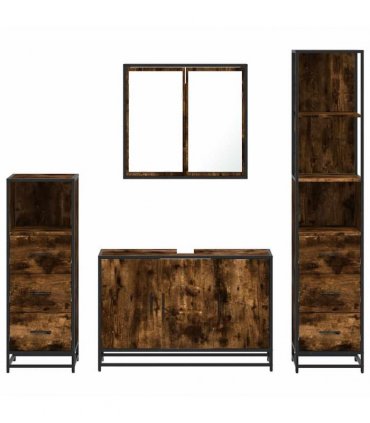vidaXL 4 Piece Bathroom Furniture Set Smoked Oak Engineered Wood — V0672139780