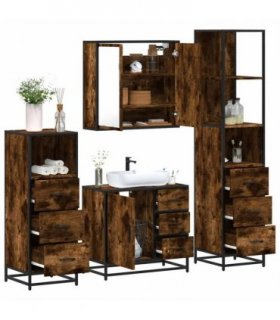 vidaXL 4 Piece Bathroom Furniture Set Smoked Oak Engineered Wood — V0672139781