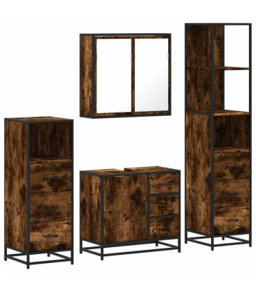 vidaXL 4 Piece Bathroom Furniture Set Smoked Oak Engineered Wood — V0672139781