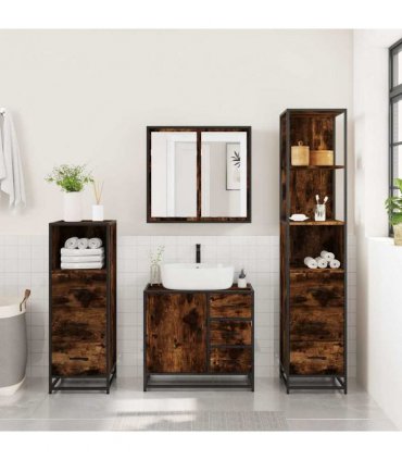 vidaXL 4 Piece Bathroom Furniture Set Smoked Oak Engineered Wood — V0672139781