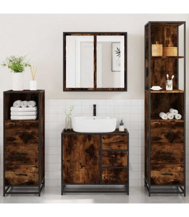 vidaXL 4 Piece Bathroom Furniture Set Smoked Oak Engineered Wood — V0672139781