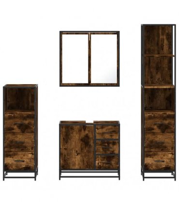 vidaXL 4 Piece Bathroom Furniture Set Smoked Oak Engineered Wood — V0672139781