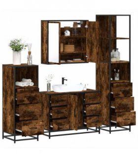 vidaXL 4 Piece Bathroom Furniture Set Smoked Oak Engineered Wood — V0672139782