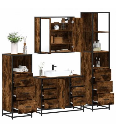 vidaXL 4 Piece Bathroom Furniture Set Smoked Oak Engineered Wood — V0672139782