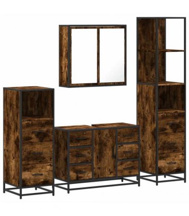 vidaXL 4 Piece Bathroom Furniture Set Smoked Oak Engineered Wood — V0672139782