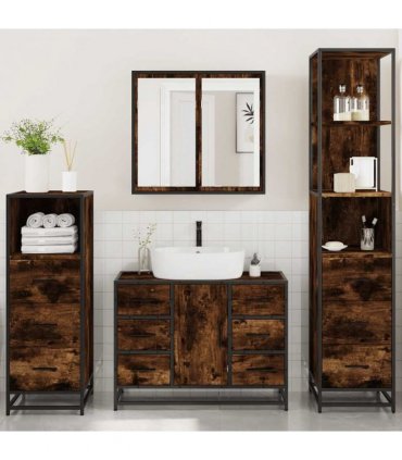 vidaXL 4 Piece Bathroom Furniture Set Smoked Oak Engineered Wood — V0672139782