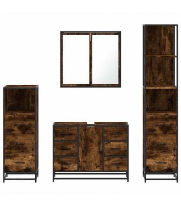 vidaXL 4 Piece Bathroom Furniture Set Smoked Oak Engineered Wood — V0672139782