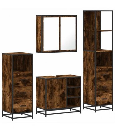 vidaXL 4 Piece Bathroom Furniture Set Smoked Oak Engineered Wood — V0672139783