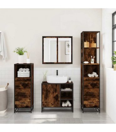 vidaXL 4 Piece Bathroom Furniture Set Smoked Oak Engineered Wood — V0672139783
