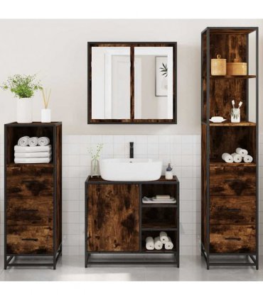 vidaXL 4 Piece Bathroom Furniture Set Smoked Oak Engineered Wood — V0672139783
