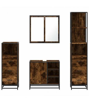 vidaXL 4 Piece Bathroom Furniture Set Smoked Oak Engineered Wood — V0672139783