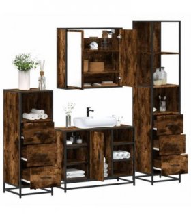 vidaXL 4 Piece Bathroom Furniture Set Smoked Oak Engineered Wood — V0672139784