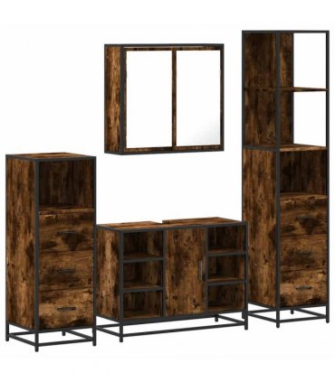 vidaXL 4 Piece Bathroom Furniture Set Smoked Oak Engineered Wood — V0672139784