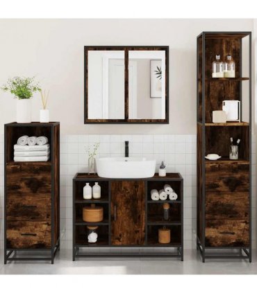 vidaXL 4 Piece Bathroom Furniture Set Smoked Oak Engineered Wood — V0672139784