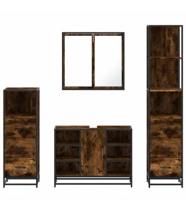 vidaXL 4 Piece Bathroom Furniture Set Smoked Oak Engineered Wood — V0672139784