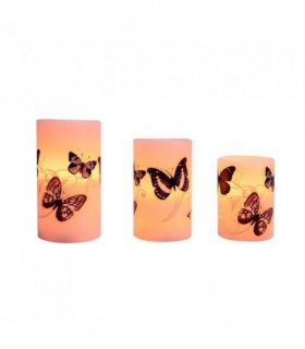 LED Wax Candle Set of 3 Butterfly Design — Colour: White