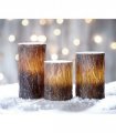 LED Wax Candle Set of 3 Bark Design — Colour: Brown