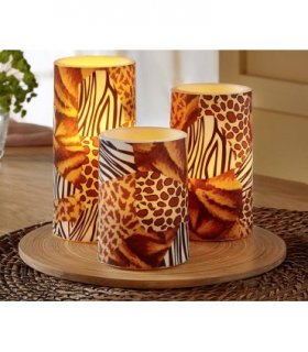 LED Wax Candle Set of 3 Afreica Design — Colour: Brown