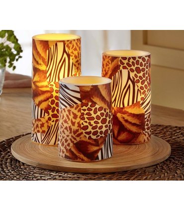 LED Wax Candle Set of 3 Afreica Design — Colour: Brown