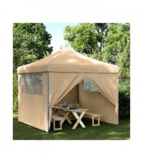 vidaXL Foldable Party Tent Pop-Up with 4 Sidewalls Beige