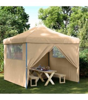 vidaXL Party Tent Folding Beige 292 x 292 x 315 cm Oxford Fabric — Model: with 4 sidewalls