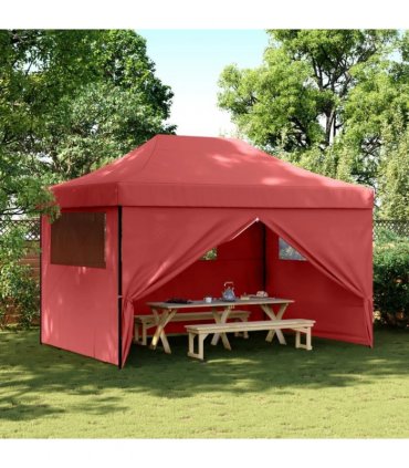 vidaXL Foldable Party Tent Pop-Up with 4 Sidewalls Burgundy