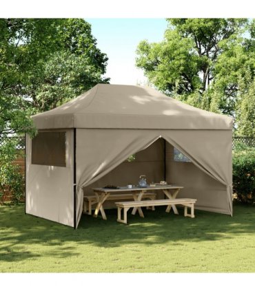 vidaXL Foldable Party Tent Pop-Up with 4 Sidewalls Taupe — V0672154678