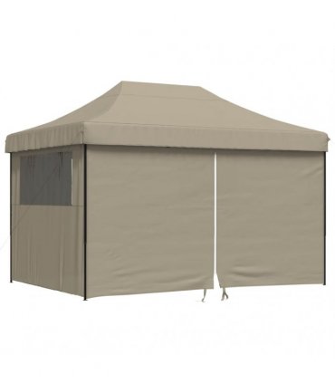 vidaXL Foldable Party Tent Pop-Up with 4 Sidewalls Taupe — V0672154678
