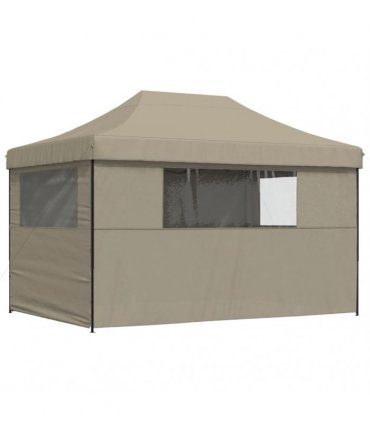 vidaXL Foldable Party Tent Pop-Up with 4 Sidewalls Taupe — V0672154678