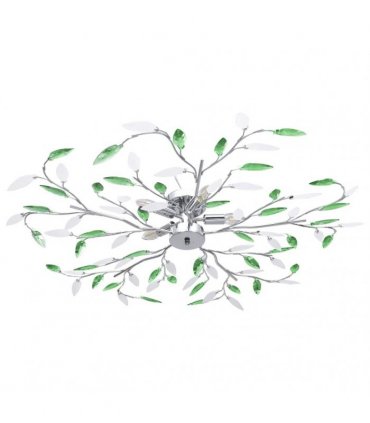 vidaXL Ceiling Lamp with Acrylic Crystal Leaf Arms for 5 E14 Bulbs Green
