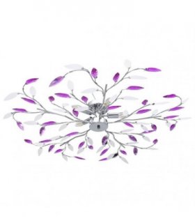 vidaXL Ceiling Lamp with Acrylic Crystal Leaf Arms for 5 E14 Bulbs Purple