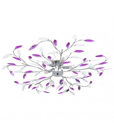 vidaXL Ceiling Lamp with Acrylic Crystal Leaf Arms for 5 E14 Bulbs Purple