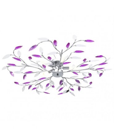 vidaXL Ceiling Lamp with Acrylic Crystal Leaf Arms for 5 E14 Bulbs Purple