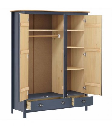 vidaXL 3-Door Wardrobe Hill Grey 127x50x170 cm Solid Pine Wood